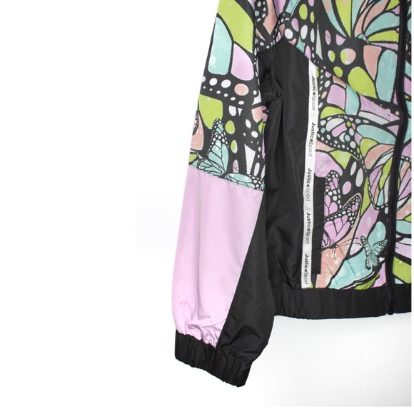 Justice NWT Butterfly Print Hooded Zipped Hooded Windbreaker Jacket Large /10-12 - Picture 7 of 13